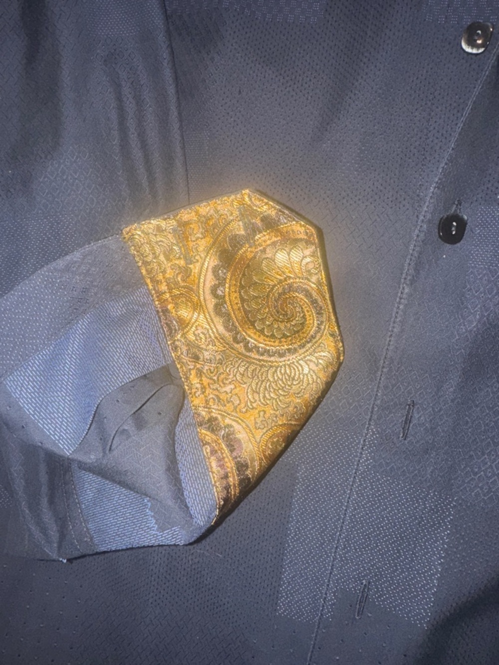 Robert Graham Navy Shirt with Multicolor Paisley Trim - Picture 3 of 4